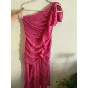 Jill Jill Stuart SZ 6 Pink One Shoulder Ruffle‎ Dress Gown